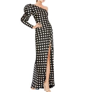 MacDuggal Black and White Polka Dot Formal Gown